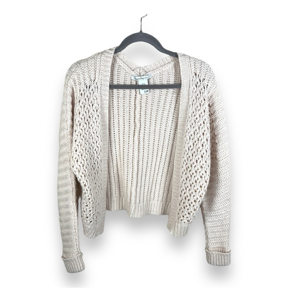 AMERICAN RAG BEIGE WOOL BLEND SWEATER OPEN FRONT KNIT SMALL MEDIUM NEUTRAL
